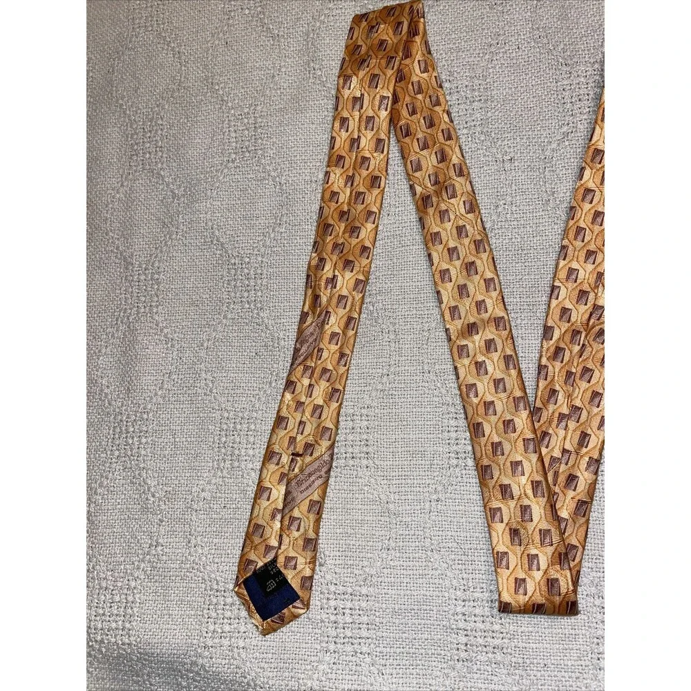 Ermenegildo Zegna Men’s Dress Tie Size 57” 3.5” Yellow Geometric Business Formal